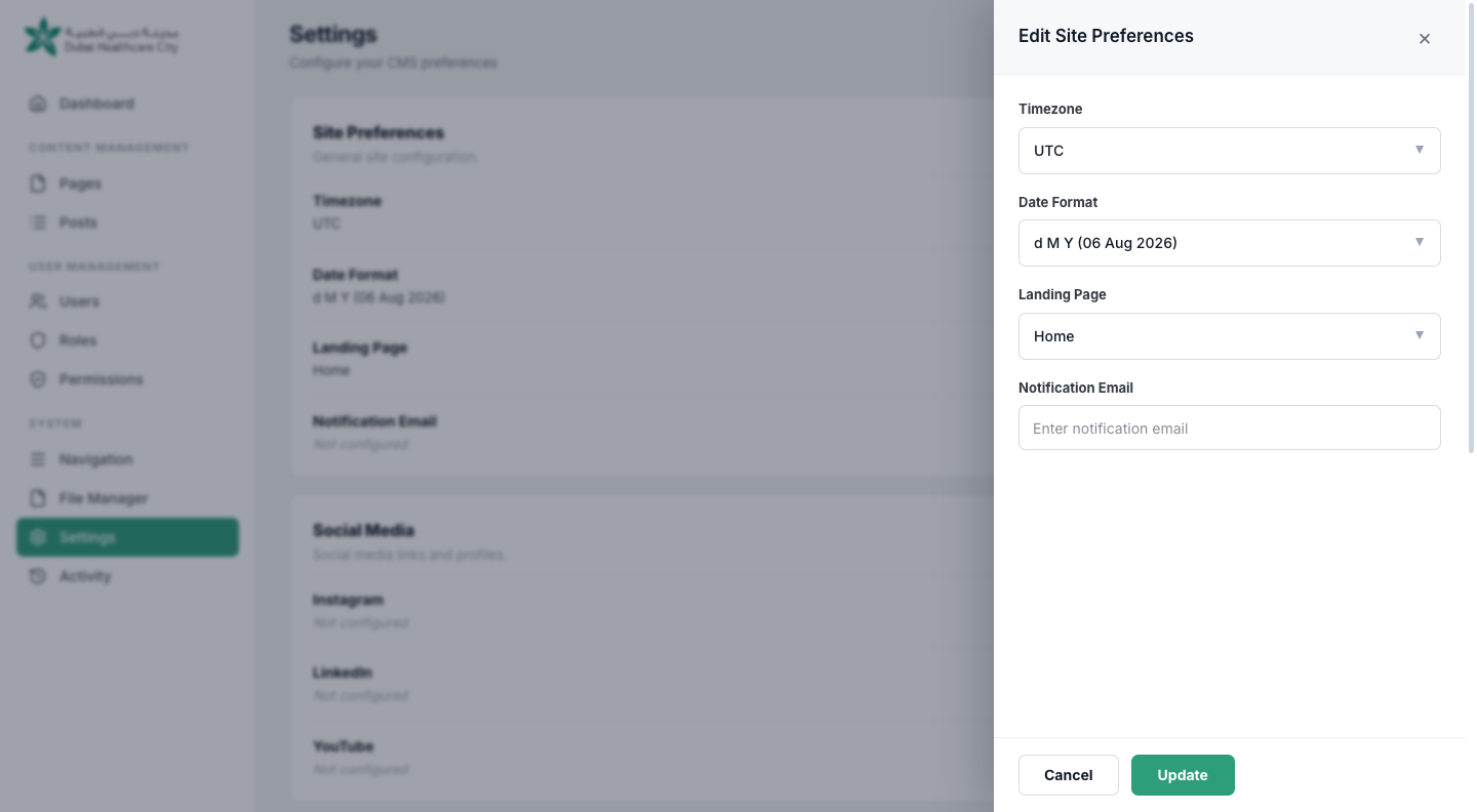 A slide-over drawer for editing a group of settings