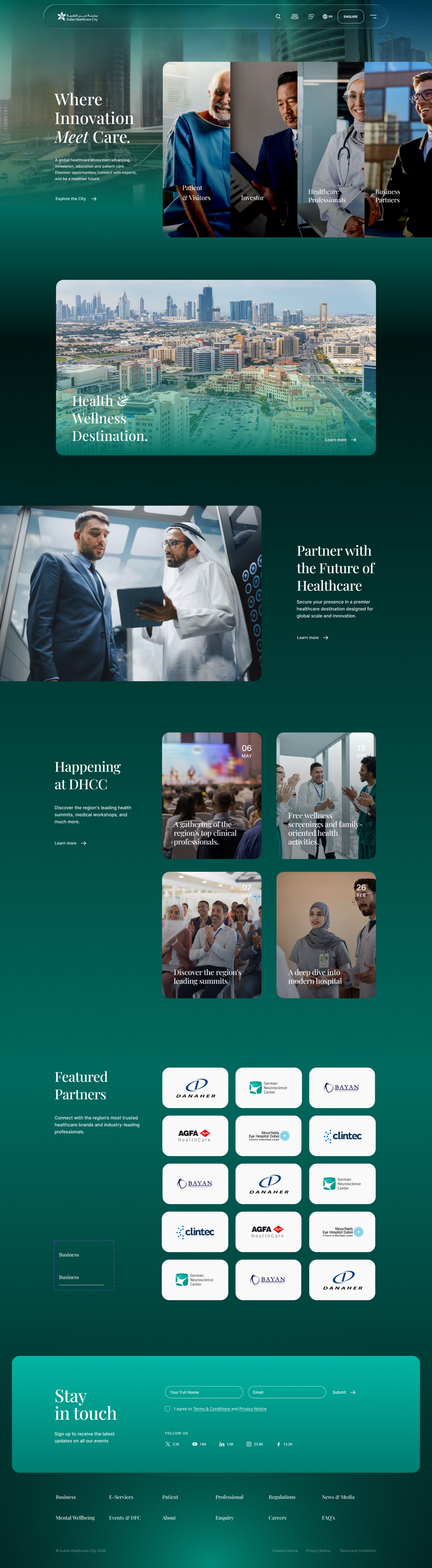 The DHCC website home page — hero, health and wellness sections, events, featured partners and newsletter signup